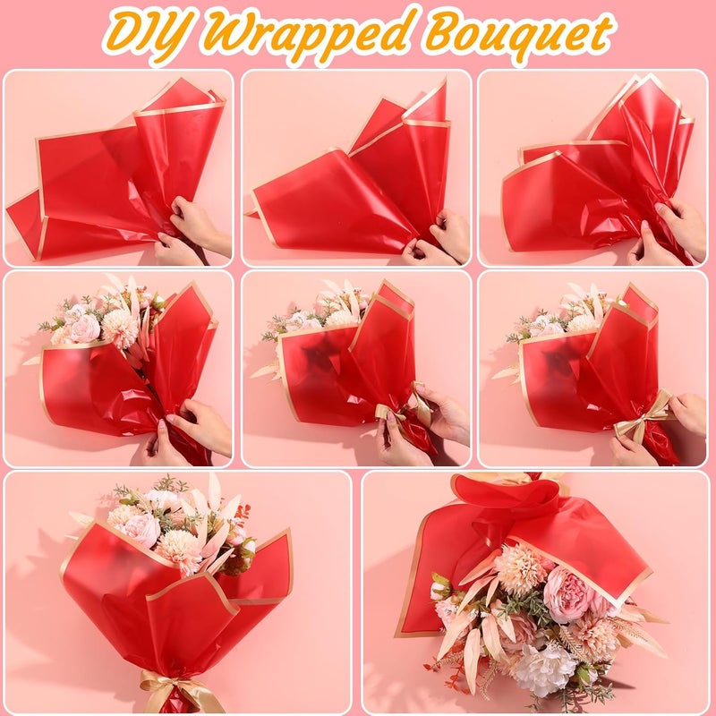 Yahenda 420 Sheet Valentines Flower Wrapping Papers:23"x23" Flower Bouquet Paper with Gold Edge Korean Style Bouquet Wrapping for Valentines Day Mother's Day Wedding Floral Supplies(Red) - Image 3